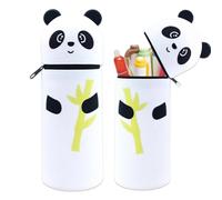Thryviel Estuche Escolar Kawaii 2 en 1, Portalápices Retráctil de Silicona con Diseño Animal, Gran Capacidad para Niñas, Vuelta al Cole (Panda con bambú)