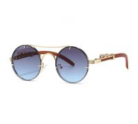 Thryvox Gafas de sol redondas vintage para mujeres y hombres, diseño de doble puente de leopardo dorado con protección UV400 y antirreflejos, Marco dorado A5, lente gris y azul