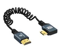 Thsucords Cable en Espiral 8K Mini HDMI a HDMI, 90 grados ángulo Derecha,HDMI a Mini HDMI Macho a Macho, Compatible con 8K @60Hz 4K @120Hz 48Gbps para Nikon/Canon DSLR, Videocámara, Laptop(90cm)