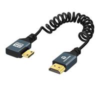 Thsucords Cable en Espiral 8K Mini HDMI a HDMI, 90 Grados ángulo Izquierdo, HDMI a Mini HDMI Macho a Macho en Espiral, Compatible con 8K @60Hz 4K @120Hz 48Gbps para Nikon/Canon DSLR(90cm)