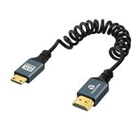 Thsucords Cable en Espiral 8K Mini HDMI a HDMI, Ultra Delgado HDMI a Mini HDMI Macho a Macho, Compatible con 8K @60Hz 4K @120Hz 48Gbps para Nikon/Canon DSLR, Videocámara, Laptop(90cm)