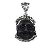THTHT Colgante de plata de ley 925 para mujer, colgante de cadena de suéter vintage creativo con estatua de Buda es Maitreya, color negro, Plata esterlina