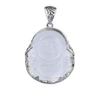 THTHT Colgante de plata de ley 925 para mujer, diseño de Buda Maitreya, color blanco, creativo, vintage, suéter, cadena, Plata esterlina