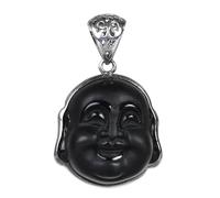 THTHT Colgante de plata de ley 925 para mujer, diseño de Buda Maitreya, color negro, creativo, vintage, suéter, cadena, Plata de ley