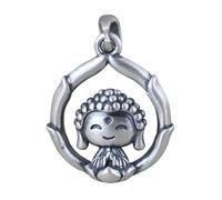 THTHT Colgante de plata de ley 925 para mujer, diseño de dibujos animados de Maitreya Buddha, creativo, vintage, suéter, cadena colgante, Plata de ley