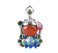 THTHT Colgante de plata de ley 925 para mujer, diseño de pez dorado rojo, flor de loto, creativo, vintage, suéter, Plata de ley