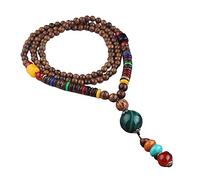THTHT Vintage Hechos A Mano Collar Largo Cadena Suéter Étnicos Tallado En Madera Natural Verde Ágata Bola Bohemio Minimalista Simple Biselado De Vestir Unisex