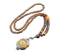 THTHT Vintage Hechos A Mano Collar Largo Suéter Cadena Tallado En Madera Natural Étnica Buda Beads Redondo Bohemio Minimalista Simple Biselado De Vestir Unisex