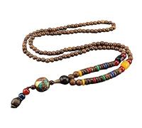 THTHT Vintage Hechos A Mano Collar Largo Suéter Cadena Tallado En Madera Natural Étnicos Nepaleses Round Beads Bohemio Minimalista Simple Biselado De Vestir Unisex