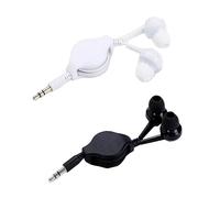 ThtRht Paquete de 2 auriculares retráctiles con cable portátiles de 3,5 mm con enchufe estéreo para computadora, PC, tablet, teléfono, avión, vuelo, vuelo, viaje, portátil, reproductor de MP3