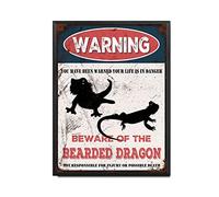 THUANCKY Letrero de estaño vintage con texto en inglés "Beware of the Bearded Dragon", letrero de metal de advertencia para el hogar, bar, café, decoración de pared retro, 12 x 16 pulgadas, marco de
