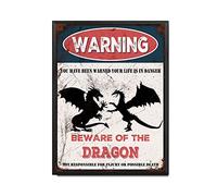 THUANCKY Letrero de estaño vintage con texto en inglés "Beware of the Dragon", letrero de metal de advertencia para el hogar, bar, café, decoración de pared, 12 x 16 pulgadas, marco de metal