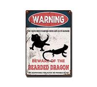 THUANCKY Letrero de lata vintage con texto en inglés "Beware of the Bearded Dragon", letrero de metal de advertencia para el hogar, bar, café, decoración de pared, 8 x 12 pulgadas, letrero de lata