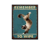 THUANCKY Letrero retro de estaño con diseño de gato con texto en inglés "Remember to Wipe for Home", para bar, pub, cafetería, habitación, metal, 30,5 x 40,6 cm, marco de metal