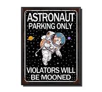 THUANCKY Letreros de estaño vintage con diseño de gato astronauta estacionando solo violadores será lunado, letrero de metal de estilo vintage, letreros de pared para café y bar, 12 x 16 pulgadas
