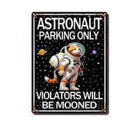 THUANCKY Letreros de metal retro vintage para decoración de pared, divertido gato astronauta estacionando solo violadores será lunado, letrero de metal para cafeterías, bares, pubs, tiendas, paredes