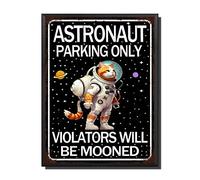 THUANCKY Letreros de metal vintage divertidos con diseño de gato astronauta estacionando solo violadores será lunado, letrero de metal para granja, campo, cocina, decoración del hogar, 6 x 8 pulgadas