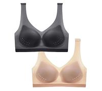 THUCHENYUC 2 Piezas Sujetador Ultrafino De Seda De Hielo, Talla Grande De Malla Transpirable Sin Costuras Sujetador Deportivo De Verano para Dormir Copa (Color : Black+Beige, Size : XX-Large)
