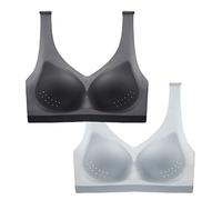 THUCHENYUC 2 Piezas Sujetador Ultrafino De Seda De Hielo, Talla Grande De Malla Transpirable Sin Costuras Sujetador Deportivo De Verano para Dormir Copa (Color : Black+Silver, Size : L)