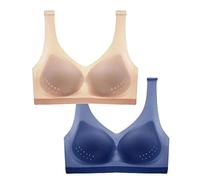 THUCHENYUC 2 Piezas Sujetador Ultrafino De Seda De Hielo, Talla Grande De Malla Transpirable Sin Costuras Sujetador Deportivo De Verano para Dormir Copa (Color : Beige+Blue, Size : M)