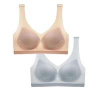 THUCHENYUC 2 Piezas Sujetador Ultrafino De Seda De Hielo, Talla Grande De Malla Transpirable Sin Costuras Sujetador Deportivo De Verano para Dormir Copa (Color : Beige+Silver, Size : L)