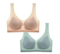 THUCHENYUC 2 Piezas Sujetador Ultrafino De Seda De Hielo, Talla Grande De Malla Transpirable Sin Costuras Sujetador Deportivo De Verano para Dormir Copa (Color : Beige+Green, Size : 3XL)