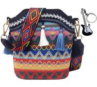 THUCHENYUC Bolsos Nativos Hechos A Mano, Monederos Geométricos Y Bolsos Retro Borla Crossbody Cubo Tejido(Dark Blue)