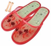 THUCHENYUC Chanclas Chinas De Malla Para Mujer, Chanclas Chinas De Malla Transpirables Con Cuentas Florales Para Mujer (Color : Red, Size : 37 EU)