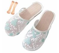 THUCHENYUC Chanclas Chinas De Malla Para Mujer, Chanclas Chinas Transpirables De Malla Floral Para Mujer(Color:Green,Size:38 EU)