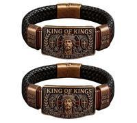 THUCHENYUC Pulsera De Fe Rey De Reyes, Pulsera Cristiana Ajustable, Regalo Inspirador Religioso Grabado Cristo Es Mi Fuerza for Hombres(2pcs)