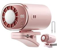 THUCHENYUC Ventilador De Aire Acondicionado Con Clip for Coche Con Pantalla LED, Mini Sistema De Refrigeración Portátil Con Rotación De 360°,199 Velocidades Ajustables,Recargable USB(Pink)