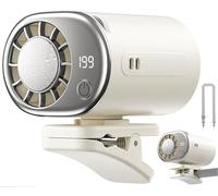 THUCHENYUC Ventilador De Aire Acondicionado Con Clip for Coche Con Pantalla LED, Mini Sistema De Refrigeración Portátil Con Rotación De 360°,199 Velocidades Ajustables,Recargable USB(White)