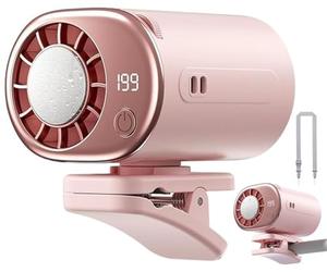THUCHENYUC Ventilador De Aire Acondicionado Con Clip for Coche Con Pantalla LED, Mini Sistema De Refrigeración Portátil Con Rotación De 360°,199 Velocidades Ajustables,Recargable USB(Pink)