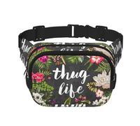 Thug Life - Riñonera elegante y práctica con estampado de flores, ajustable, perfecta para viajes y actividades al aire libre, Black, Talla única