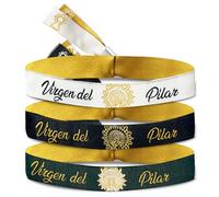 Thulander Pack 3 Pulseras Virgen del Pilar - Cintas en Colores Blanco, Verde y Negro - Pulsera Mujer y Hombre Símbolo de Fe y Devoción - Idea de Regalo Día del Pilar y Accesorio Religioso