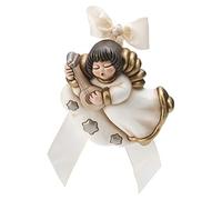 THUN® - Ángel de Pared con mandolina - Formella con Lazo Blanco - Cerámica - Línea I Classici