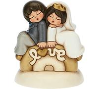 THUN, Bombonera de boda Top Cake Love con novios de cerámica decorada a mano, línea bombonera, 12 x 12 x 13,5 cm h