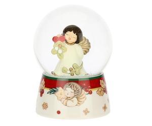 THUN, Boule De Neige - Ángel con muérdago de Cristal y cerámica, versión Media, colección navideña, decoración de colección, Idea de Regalo para Navidad, diámetro de 7,9 cm, 11 cm de