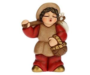 THUN - Figura Belén Hombre con Fagot - Decoraciones Navidad Casa - Línea Belén Clásico, Variante Roja - Cerámica - 6 x 3,8 x 8 h cm