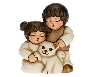 THUN - Figura Belén Pareja de Niños con Gato - Decoraciones Navidad Casa - Línea Belén Clásico, Variante Blanca - Cerámica - 5,5 x 4 x 6,5 h cm