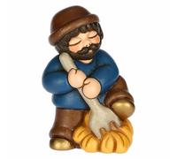 THUN - Hombre con horca y heno Azul de cerámica, 5,2 x 4,3 cm, Altura 7,9 cm, colección Belén Clásico