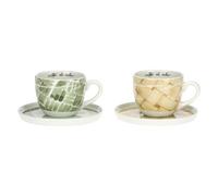 THUN Juego de 2 tazas de desayuno con platillo de porcelana AbbracciAMI