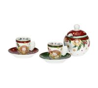 THUN - Juego de 2 Tazas Espresso y azucarero de Porcelana, 100 ml, colección Sorprese di Natale