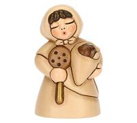 THUN - Mujer con castañas de cerámica Decorada a Mano, Color champán, línea de Belén clásico, Decoraciones navideñas para casa, 5 x 4,7 x 8 cm h