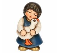 THUN - Niña con Ganso Azul de cerámica, 3,6 x 3,6 cm, Altura 6,2 cm, colección Belén Clásico