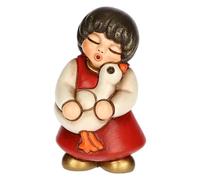 THUN - Niña con Ganso Rojo de cerámica, 3,6 x 3,6 cm, Altura 6,2 cm, colección Belén Clásico
