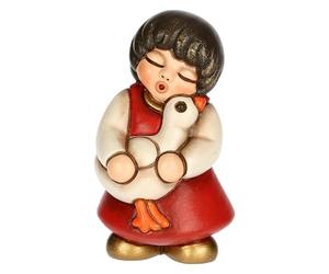 THUN - Niña con Ganso Rojo de cerámica, 3,6 x 3,6 cm, Altura 6,2 cm, colección Belén Clásico