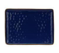 Thun Rose & Tulipani - Bandeja rectangular azul cobalto con borde dorado de cerámica decorada, línea Concerto, 36 x 26,6 cm