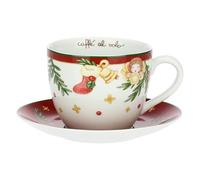 THUN - Taza desayuno con platillo de porcelana, 650 cc, colección Sorpresas de Navidad