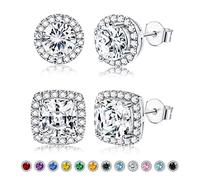 Thunaraz 2 pares de aretes de halo redondos cuadrados brillantes con caja de regalo para mujer